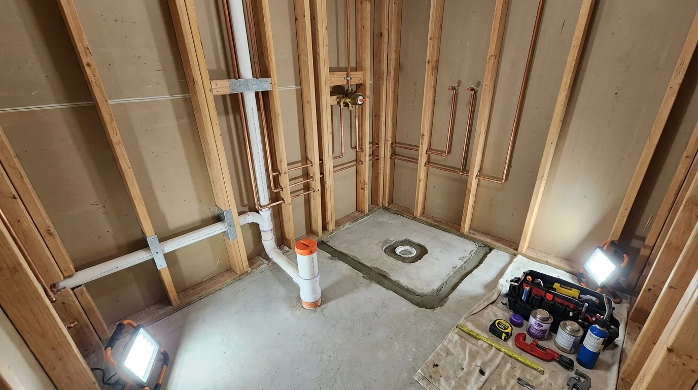 Bathroom rough-in plumbing during remodel by Johns Plumbing LLC in Tappahannock