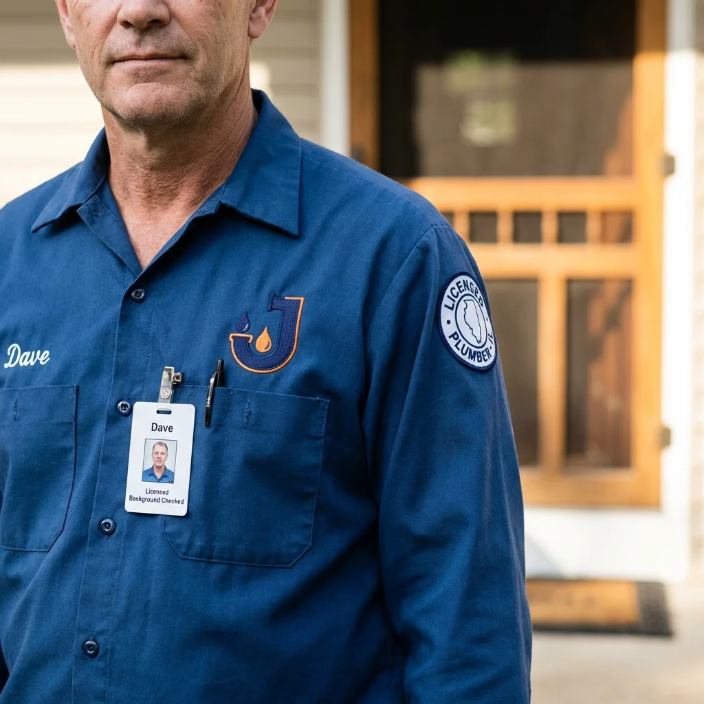 Licensed plumber showing ID badge in Tappahannock, VA