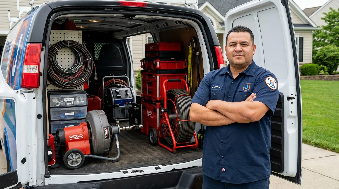 Professional drain cleaning equipment and Johns Plumbing LLC plumber in Tappahannock