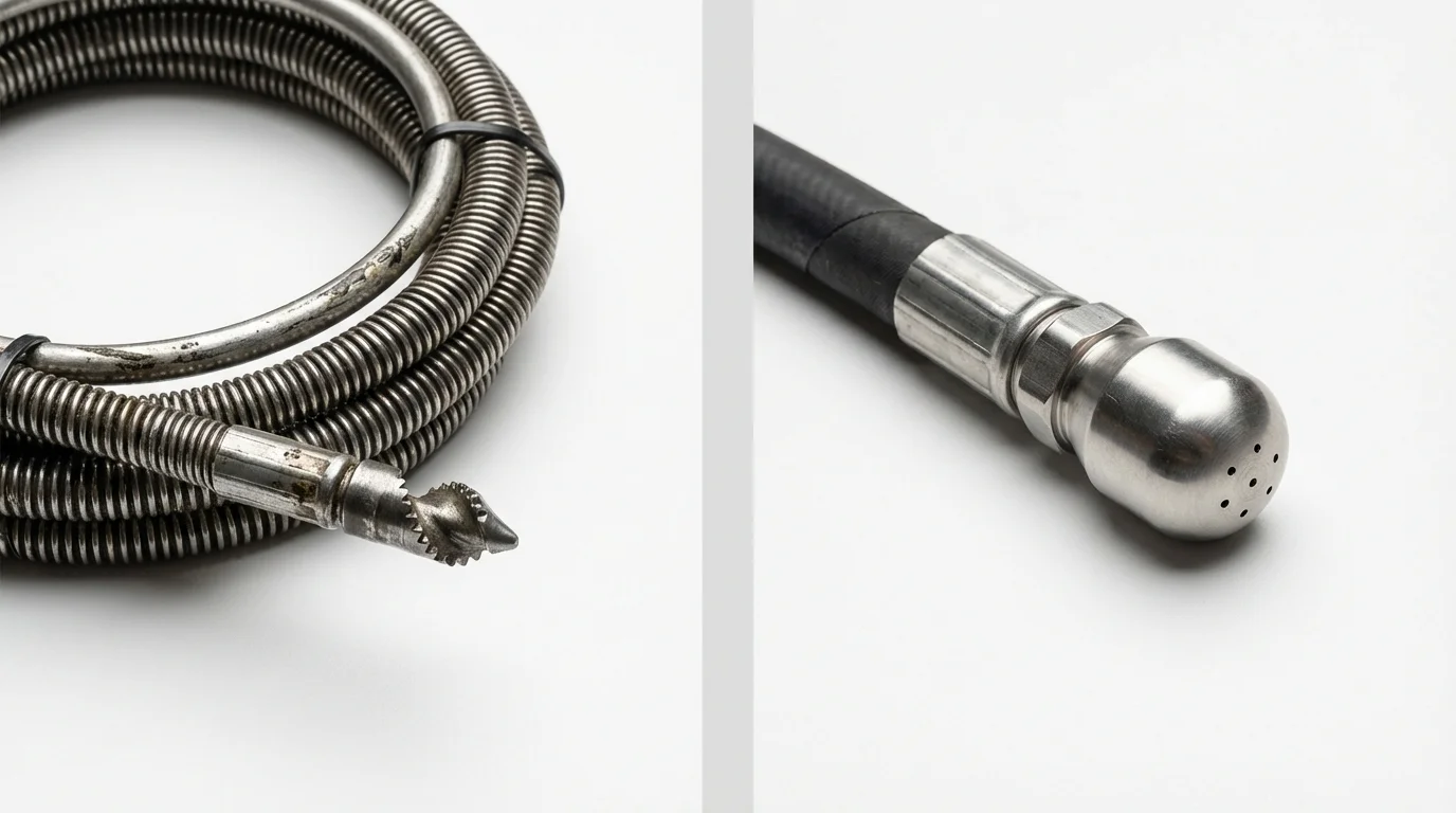 Drain snake cable and hydro jetting nozzle used for drain cleaning in Tappahannock, VA