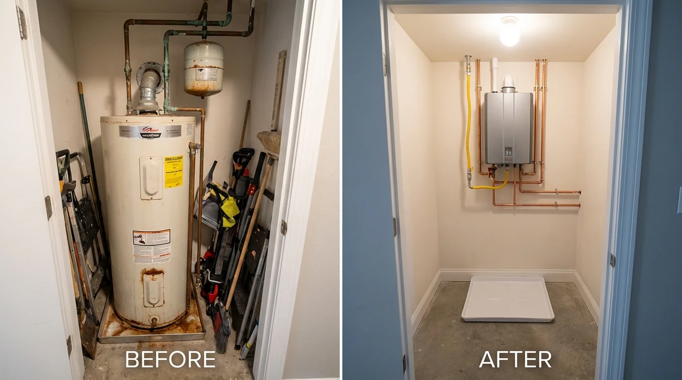 Tank water heater versus wall-mounted tankless unit comparison for Tappahannock, VA homeowners