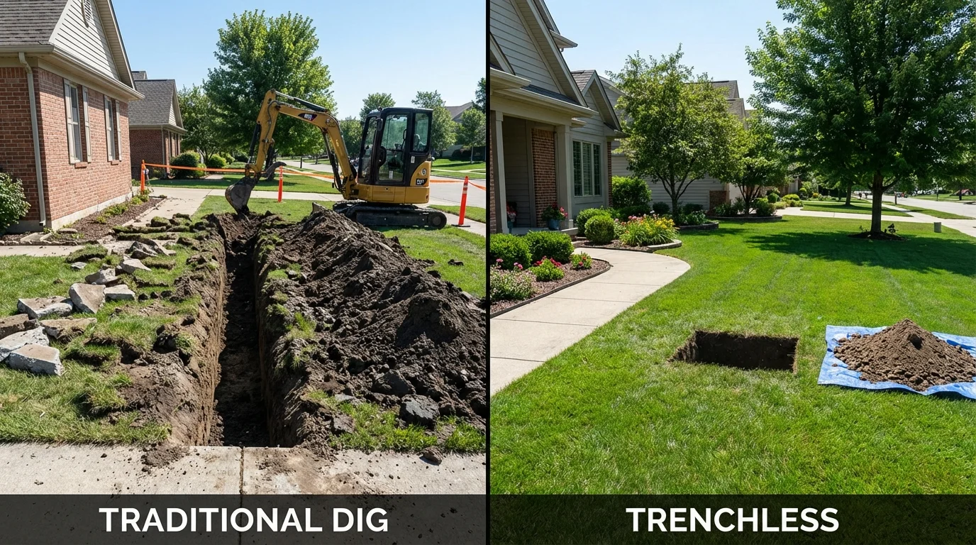 Trenchless sewer repair with minimal yard damage versus traditional excavation in Tappahannock, VA